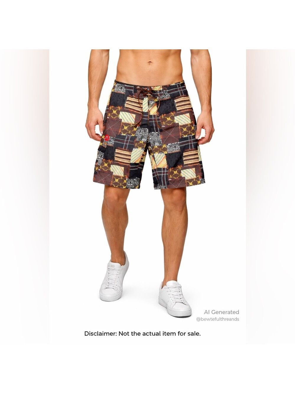 Airwalk Patchwork Board Shorts Mens 36 Y2K Skate Surf Drawstring